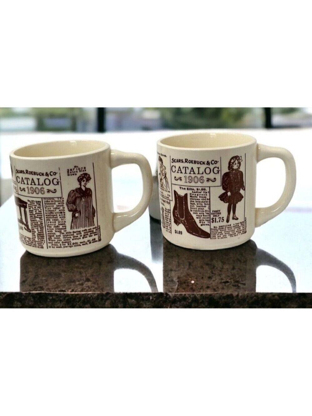 Sears Catalog Coffee Mug Cup Set Lot Vintage 1906 Advertising Ceramic Brown Gift